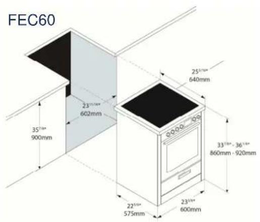 FEC60 35"90" 900mm 23"10" 602mm 25"10" 640mm 33"10" + 36"10" 860mm - 920mm 22"50" 575mm 23"10" 600mm