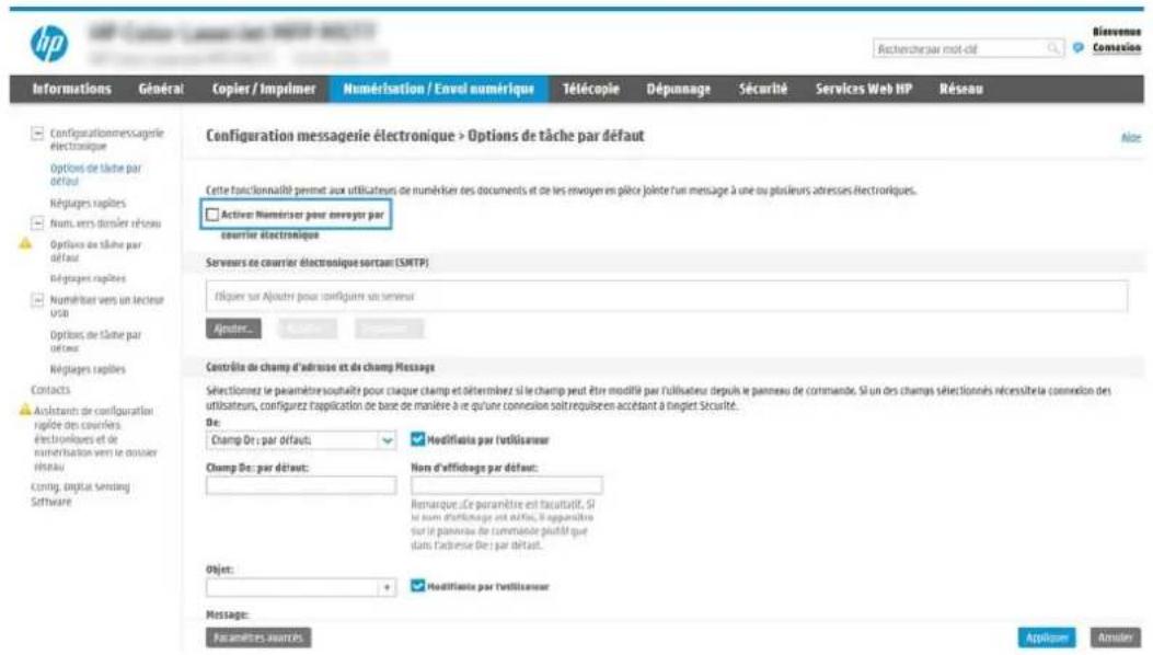 HP PageWide Managed Color MFP P77940 - configuration du serveur de messagerie sortant (SMTP) pour envoyer un e-mail à partir d'un compte Office 365 Outlook - 3