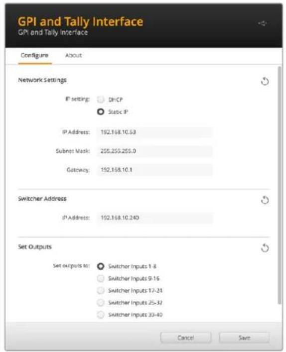 Blackmagic Design ATEM Television Studio HD8 - Ändern der Netzwerk- und Tallyeinstellungen - 1