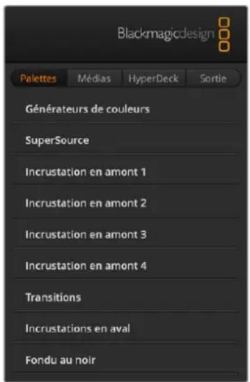 Blackmagic Design ATEM Television Studio HD8 - Onglet Palettes - 1