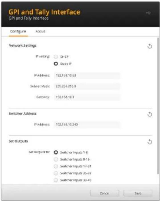 Blackmagic Design ATEM Television Studio HD8 - Modifier les paramètres réseau et tally - 1