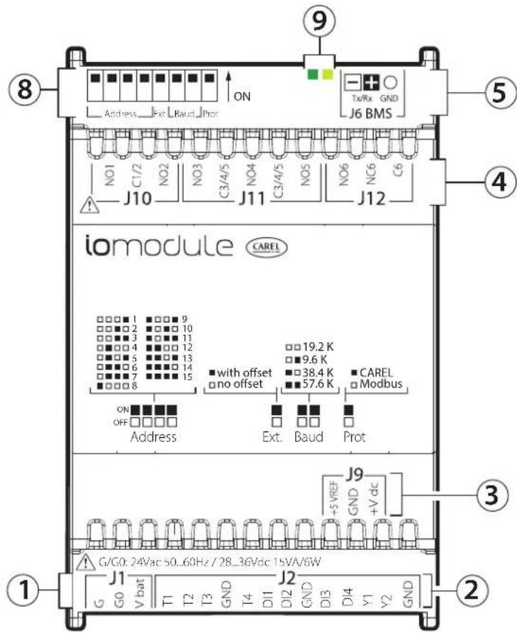Carel io.module - Bornes de branchement et connexions - 1