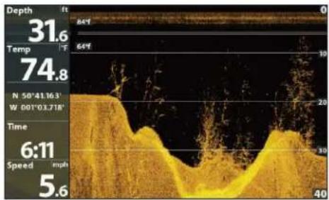 Depth 31.6 Temp 74.8 N 50°41.16'3 W 001°03.718' Time 6:11 Speed mph 5.6