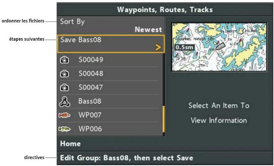 Waypoints, Routes, Tracks Sort By Newest ordonner les fichiers étapes suivantes Save Bass08 S00049 S00048 S00047 Bass08 WP007 WP006 Home select An Item To View Information Edit Group: Bass08, then select Save