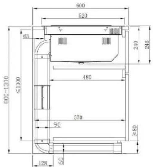 HOOVER HIH8ICE - Dimensioni del mobile e della canna fumaria - 1
