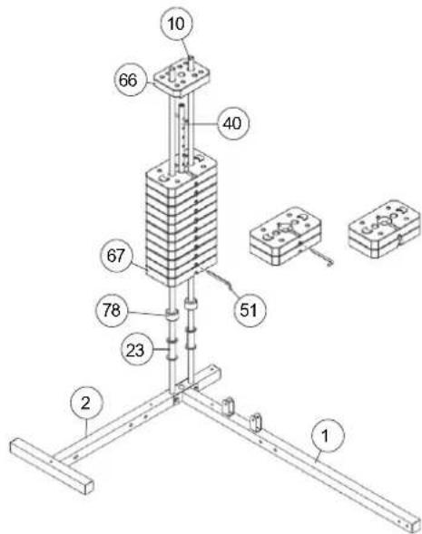 Christopeit SP 5000 - Installatie van ondersteuning 1+2 (4+7) op de voorvoet en achtervoet (1+2). - 2