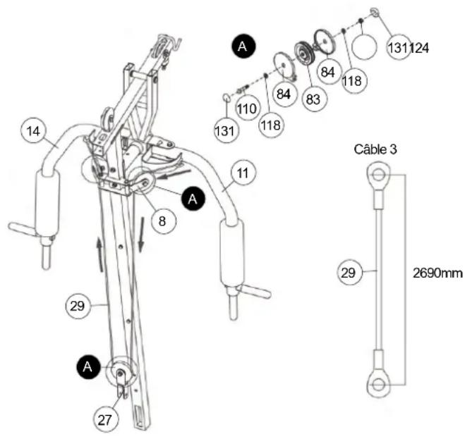 14 8 29 27 A 11 131 110 118 84 83 84 118 131 124 Câble 3 29 2690mm