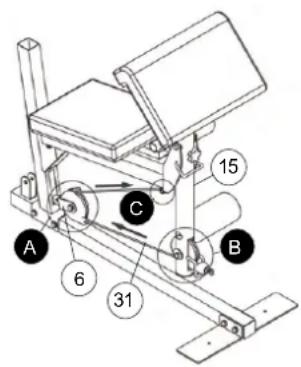 Christopeit SP 5000 - Montage des Seiles 4 für den Beincurler (31) mit Seilrolleneinheiten. - 3