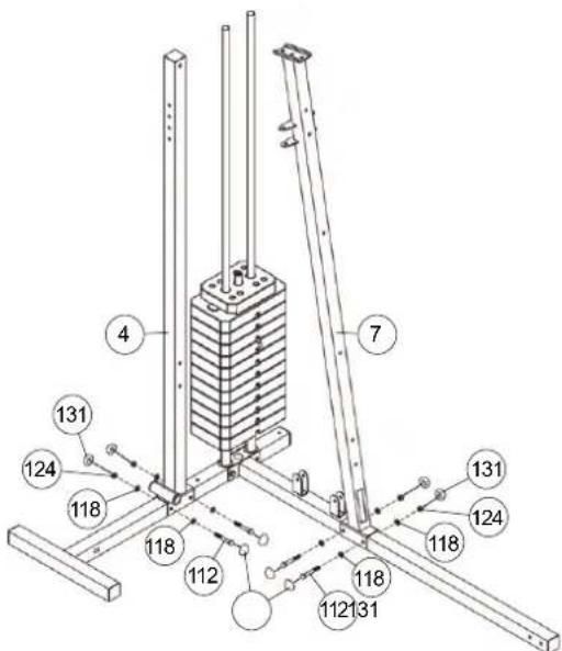 Christopeit SP 5000 - Installation of supports 1+2 (4+7) at front foot and rear foot (1+2). - 3
