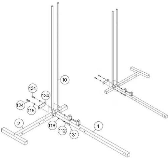 Christopeit SP 5000 - Installatie van ondersteuning 1+2 (4+7) op de voorvoet en achtervoet (1+2). - 1