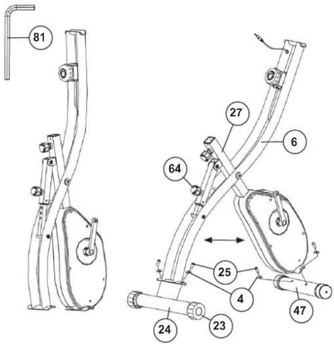 Christopeit S-Bike - Montáž pedálů (18+53) na ramena pedálů (20+51). - 1
