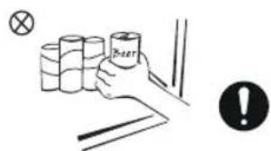 Diagram showing a hand holding a container labeled 'User' with an icon indicating warning or error, alongside stacked cylinders and a warning symbol.