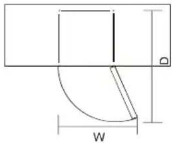 COMFEE RCU219WH2 - Requisitos de espaço para a porta abrir - 1