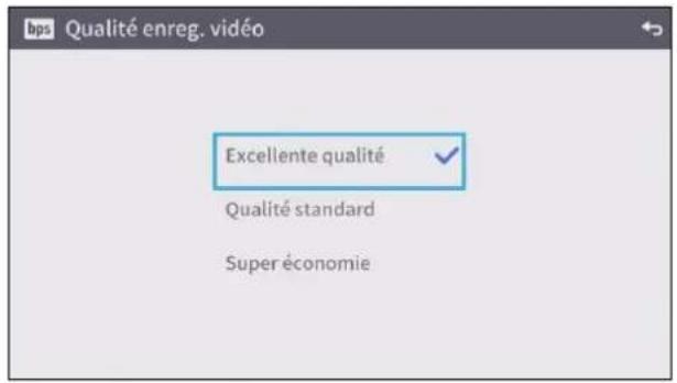 Qualité enreg. vidéo Excellente qualité Qualité standard Super économie