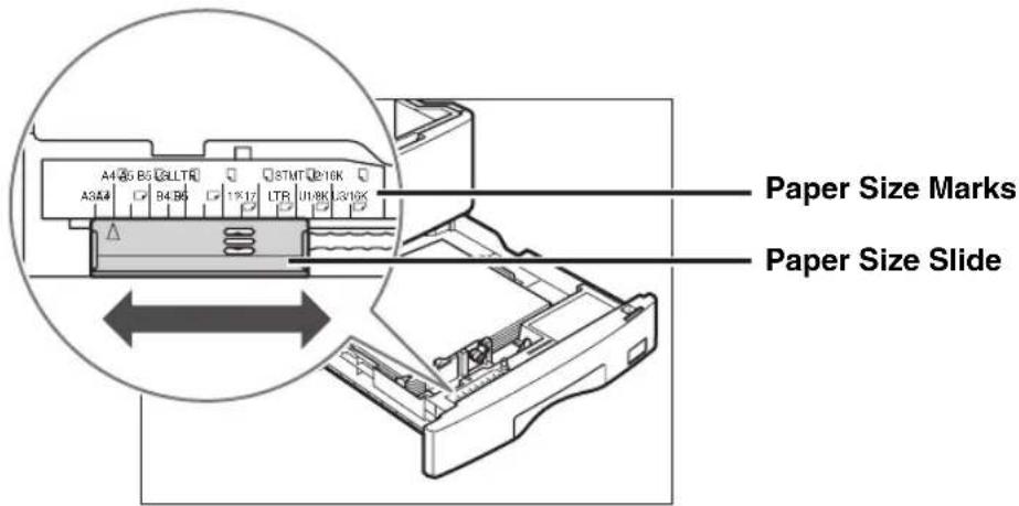 CANON imageRUNNER 2422 - Move the paper size detecting lever on the left side of the paper drawer, so that the arrow points to the paper size being loaded. - 1