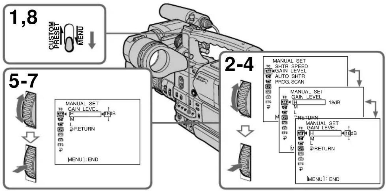 SONY DSR-250P - Réglage des valeurs de gain pour les positions du sélecteur GAIN - 1