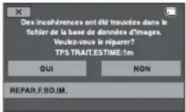 Des incohérences ont été trouvées dans le fichier de la base de données d'images. Voulez-vous le réparer? TPS TRAIT.ESTIME:1m QUI NON REPAR.F.BD.IM.