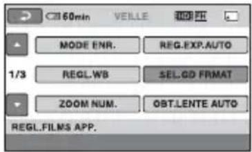 60min VEILLE 400 PH MODE ENR. REG.EXP.AUTO 1/3 REGL.WB SEL.GD FRMAT ZOOM NUM. OBT.LENTE AUTO REGL.FILMS APP.