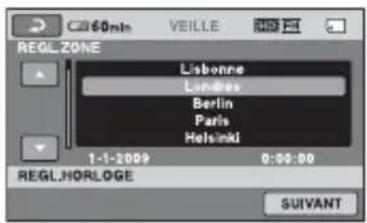 60min VEILLE REGL.ZONE Lisbonne London Berlin Paris Helsinki 1-1-2009 0:00:00 REGL.HORLOGE SUIVANT
