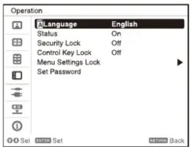 SONY VPL-CXZ10 - Selecting the Menu Language - 1