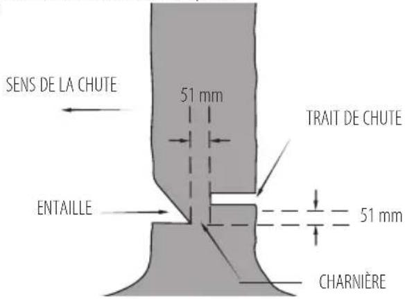 SENS DE LA CHUTE 51 mm TRAIT DE CHUTE ENTAILLE 51 mm CHARNIÈRE