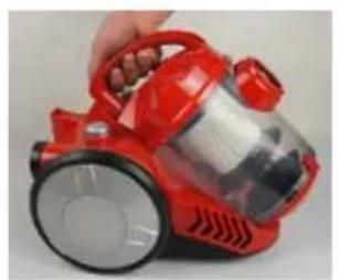 Red and silver vacuum cleaner with handle, no visible text or symbols