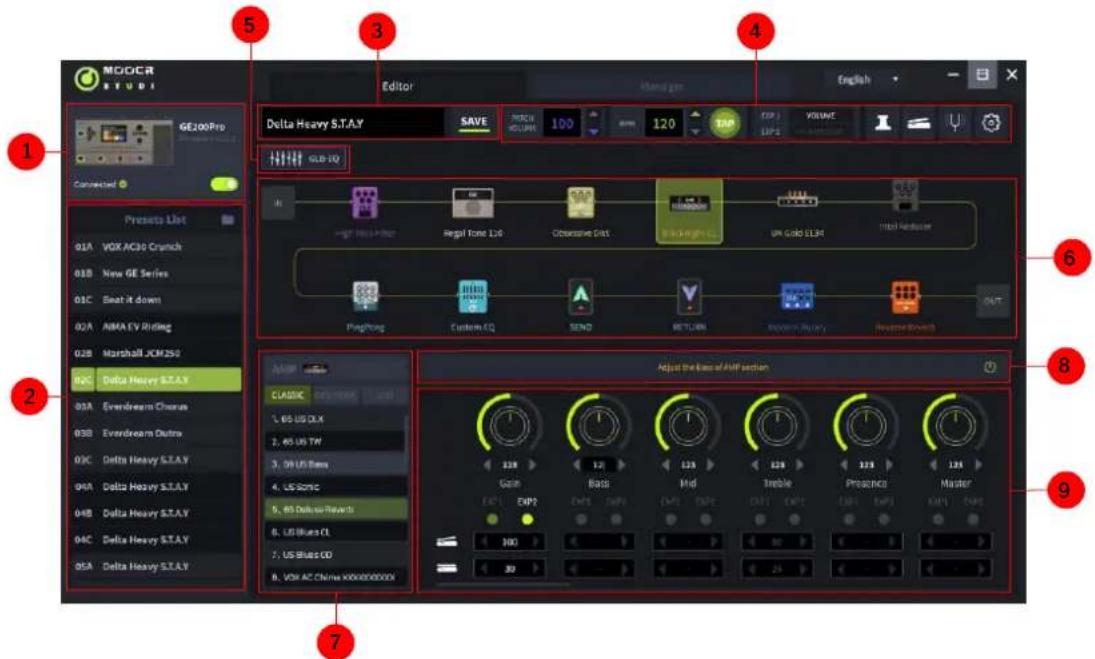 Mooer GE200 Pro Li - Interface de l'éditeur de presets - 1