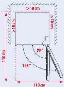 >10 cm >10 cm 10 cm 90° 135° 113 cm 110 cm