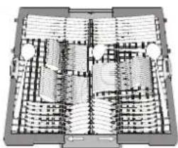 WHIRLPOOL WH7IPA15BM6L0 - Les couteaux et autres ustensiles avec des bords tranchants doivent être placés dans le panier à couvert avec la pointe vers le bas. - 1