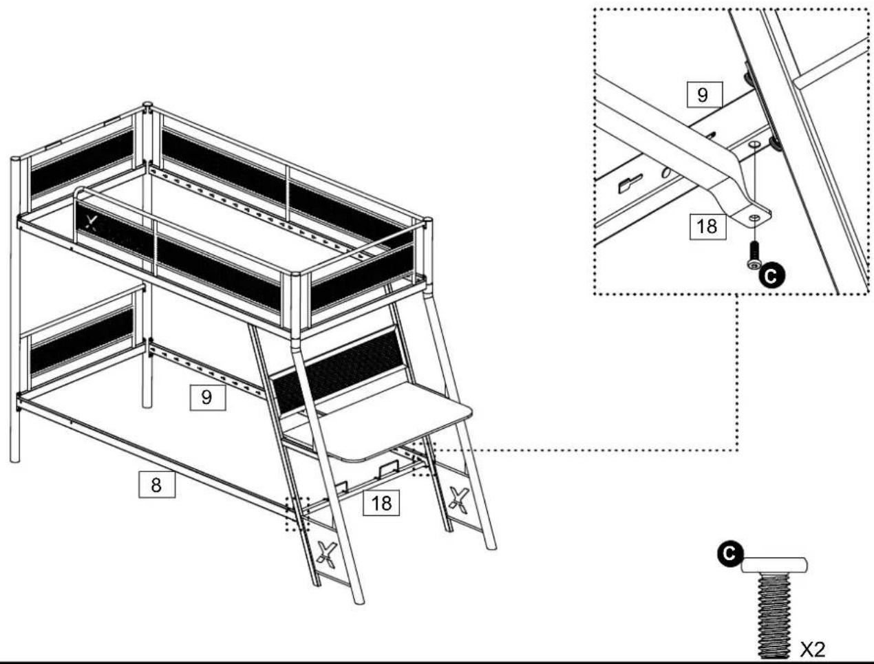 X Rocker Armada-Over-Twin Bunk Bed with - Fittings (T00012300B00) - 23