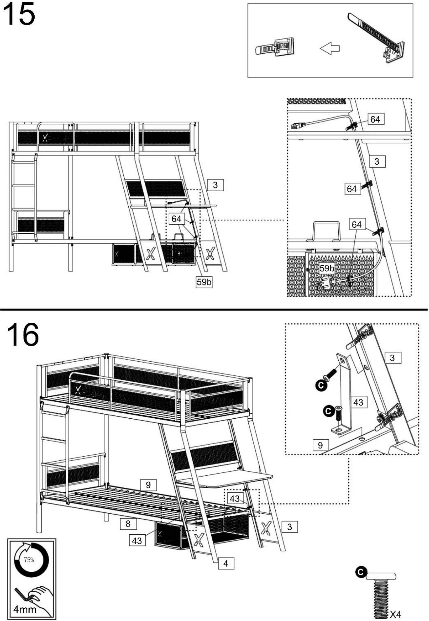 X Rocker Armada-Over-Twin Bunk Bed with - Fittings (T00012300B00) - 32
