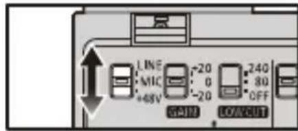 PANASONIC DMW-XLR2 - Réglez le commutateur LINE/MIC/+48V (INPUT1/ INPUT2) pour s'adapter au dispositif raccordé. - 1