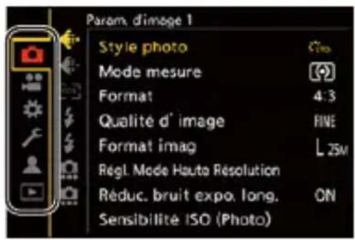 Param. d'image 1 Style photo Mode mesure Format Qualité d' image Format imag Rég1. Mode Hauta Résolution Réduc. bruit expo. long. Sensibilité ISO (Photo)