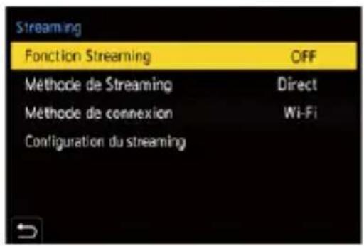 Streaming Fonction Streaming OFF Méthode de Streaming Direct Méthode de connexion Wi-Fi Configuration du streaming