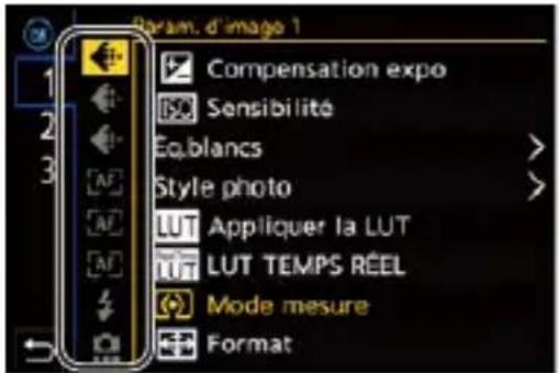 Baram. d'image 1 Compensation expo Sensibilité Eq.blancs Style photo LUT Appliquer la LUT LUT TEMPS RÉEL Mode mesure Format
