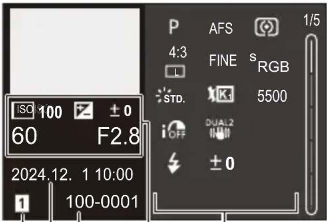 ISO 100 ±0 60 F2.8 2024.12. 1 10:00 1 100-0001 P AFS 1/5 4:3 FINE RGB STD. K1 5500 iOFF DUAL2 ±0