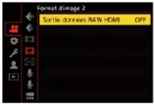 Format d'image 2 Sortie données RAW HDMI OFF