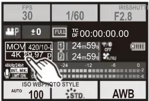 FPS 30 1/60 IRISSHUTTO F2.8 P ±0 FULL TC 00:00:00.00 MOV 420/10-L 1 24m59s OFF 4K 29.97 p 2 24m59s AUTO 48kHz/24bit -24 -12 -6 0 LMT.MX G LMT.ON CH ISO WBPTNOTO STYLE AUTO 100 STD. AWB