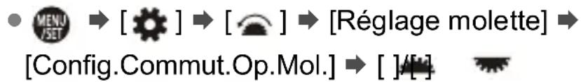 MENU SET → [ ] → [ ] → [Réglage molette] → [Config.Commut.Op.Mol.] → [ ]/[]