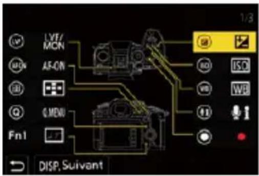 LVF/ MON AF-ON ISO VBR Q G MENU Fnl DISP, Suivant