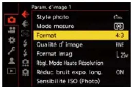 Param. d'image 1 Style photo Mode mesure Format 4:3 Qualité d' image Format imag Rég. Mode Haute Résolution Réduc. bruit expo. long. Sensibilité ISO (Photo)