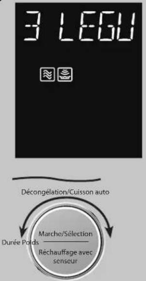 3 L6GU Décongélation/Cuisson auto Marche/Sélection Durée Poids — Réchauffage avec senseur