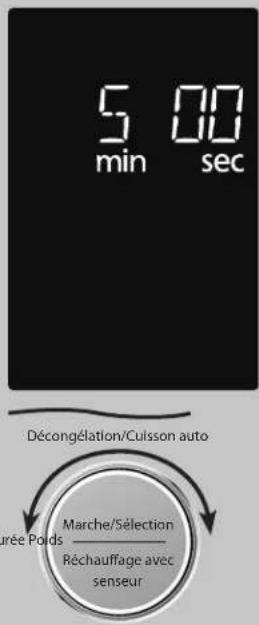 5 00 min sec Décongération/Cuisson auto Marche/Sélection Réchauffage avec senseur arée Poids