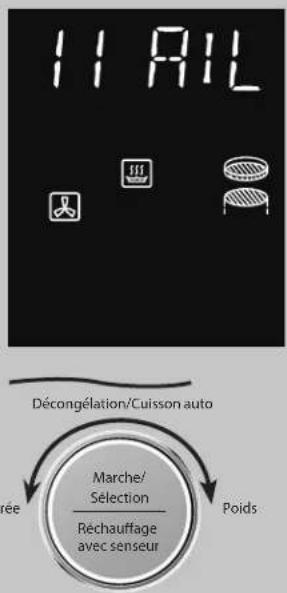 11 AIL Décongélation/Cuisson auto Marche/ Sélection Réchauffage avec senseur Poids