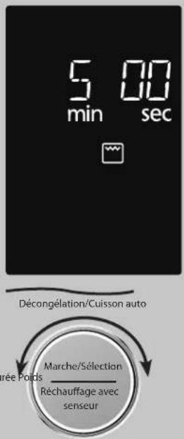 5.00 min sec Décongération/Cuisson auto Marche/Sélection Réchauffage avec senseur