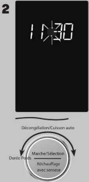 2 1:30 Décongélation/Cuisson auto Durée Poids — Marche/Sélection Réchauffage avec senseur