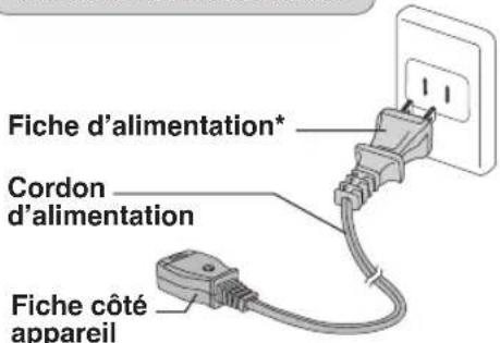 Fiche d'alimentation* Cordon d'alimentation Fiche côté appareil