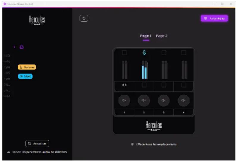 Hercules Stream Control Volume in Mue Actualizer Ouérir les paramètres audio de Windows Page 1 Page 2 1 2 3 4 Hercules Effacer tous les emplacements
