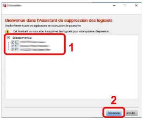 Bienvenue dans l'Assistant de suppression des logioels Verkles tenes toutes les applications en cours avant de poursuire Cel Assistant ne vous ache à supprimer des logioels pour votre système dimpression Selectement tout 1 2 Desinstaten Annulier