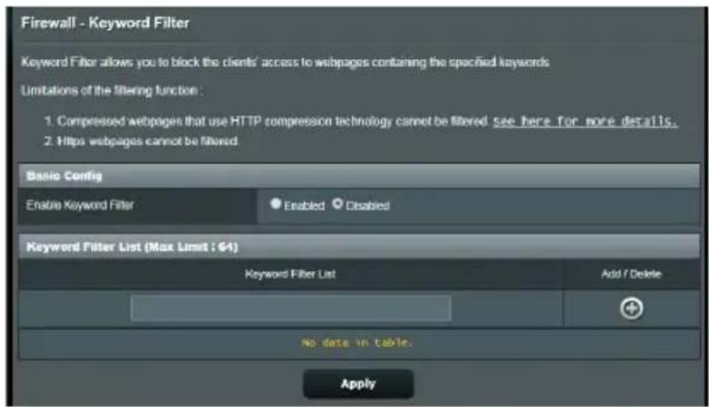ASUS RT-BE58U - Filtrage de mots-clés - 1